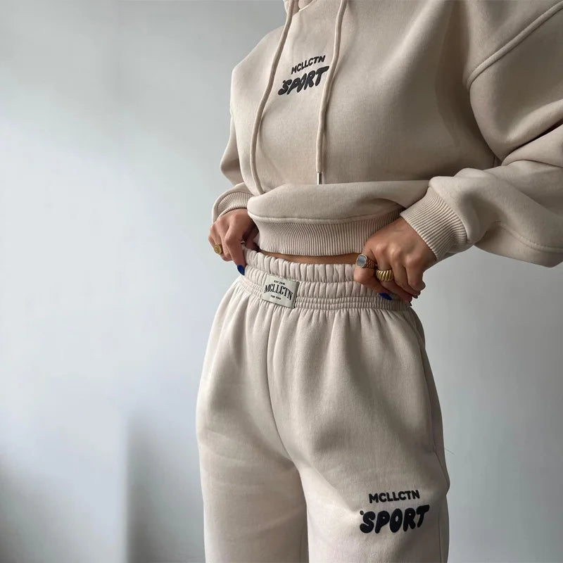 Maxy Winter New Two Piece set Fleece Hoodie Pant Set y2k Sweatshirt Trouser Sportswear Set Workout Suits For Women Casual Hoodie Sets