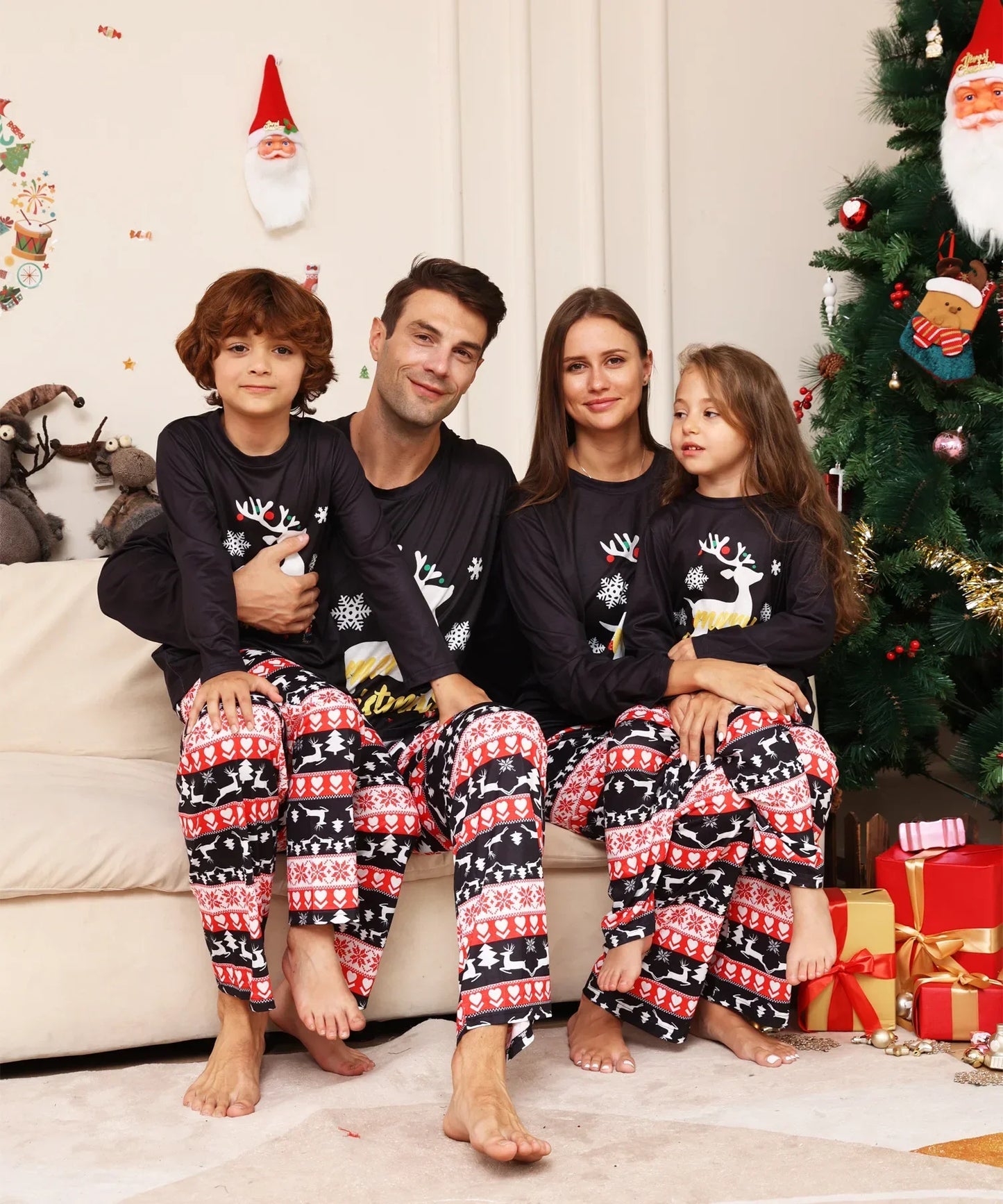 New Year's Clothes 2024 Deer Print Christmas Pajamas Set Family Matching Clothes Baby Dog Romper Long Sleeve Sleepwear Xmas Look