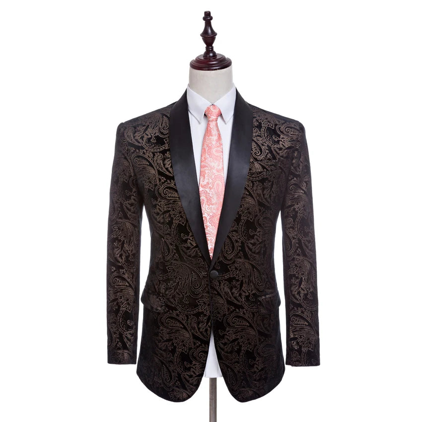 Maxy Suits Printed Velvet Suits for Men Groomsman Suit Custom-Made Wedding Suits (Jacket+pants)