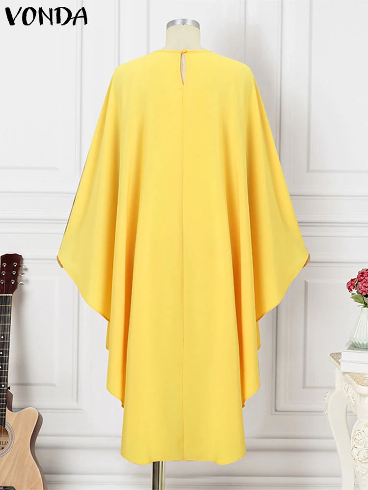 Maxy Plus Size Women Long Dress Casual Oversize Solid Color Elegant Long Sleeve Robe Ruffles Sundress