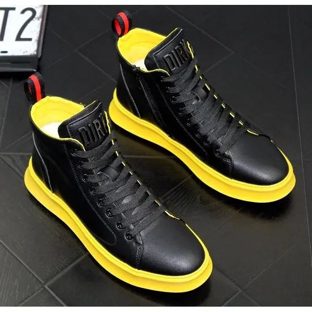 Amay Fashion Y2K boots for men shine leather metal decoration high top boot luxury shoes hairdresser Casual Male sneakers Botines