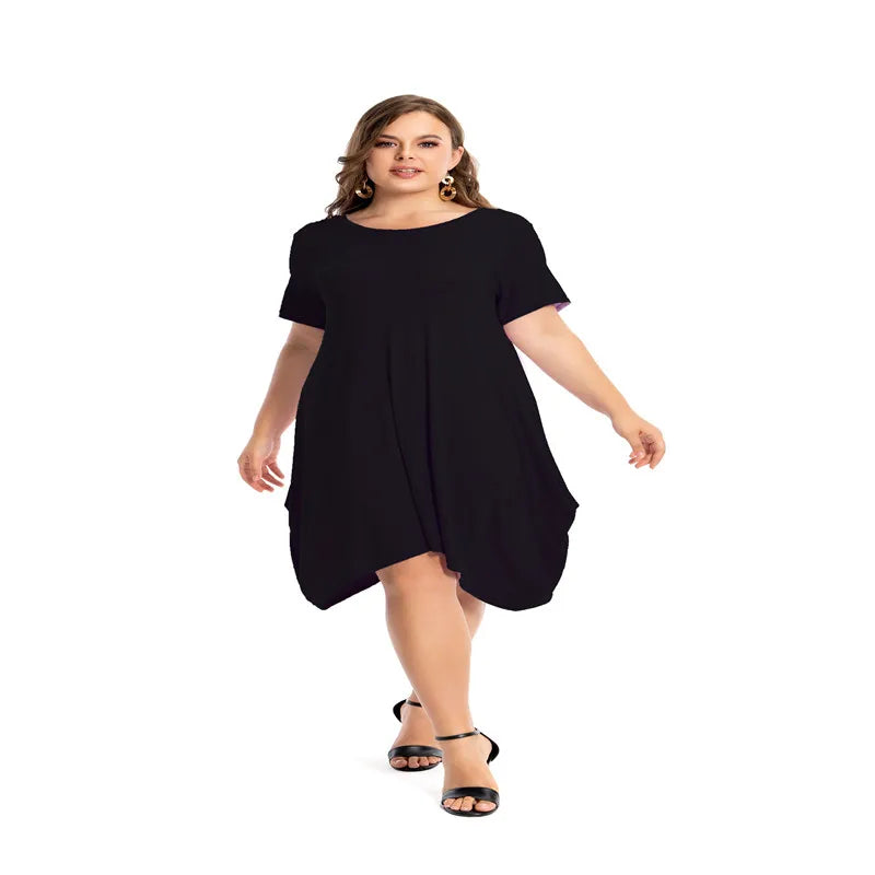 Amay Modal Cotton Nightgowns For Women Plus Size Short Sleeve O Neck Lounge PJS Pajama Dress 7XL 6XL 5XL Black White Red Sleepwear
