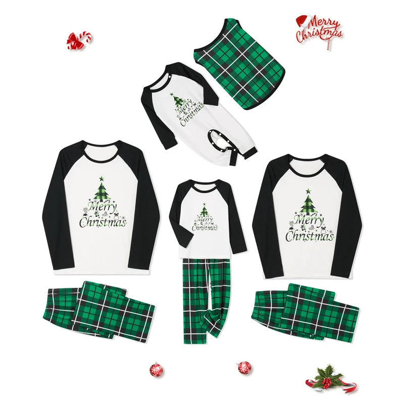 Family Christmas Pajamas Baby Adult Kids Daughter Mommy Pjs Long Sleeve Xmas Tree Print T-shirts Plaid Pants Sleepwear Outfits