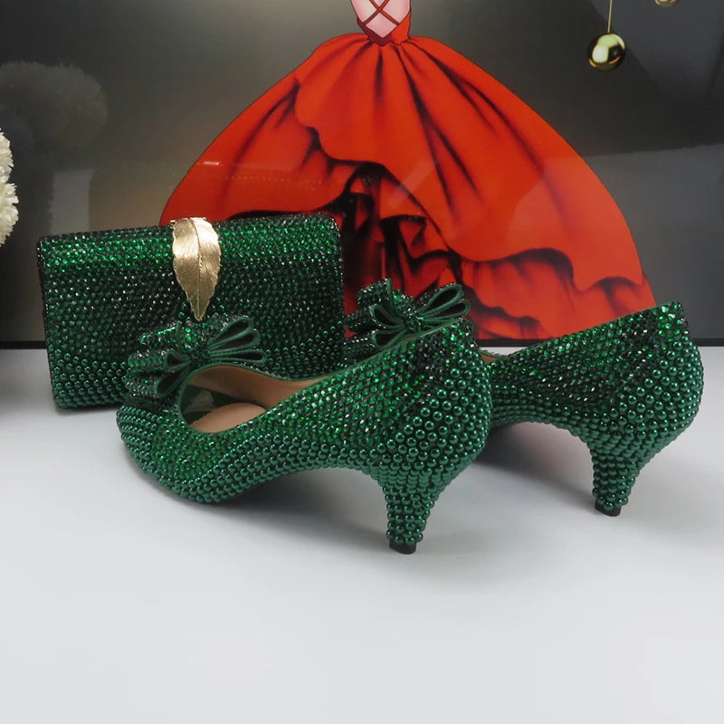 Max Green Pearl Bridal Wedding shoes and purse for Women Fashion Peep Toe High Pumps Evening Party Shoe and bag Open Toe