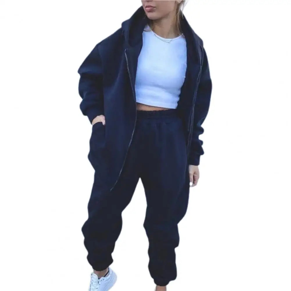 Tracksuit Women Fleece Coats Two Piece Sets Solid Color Sweatshirts Trouser Suit Female Casual Warm Sports Outfits chandal mujer