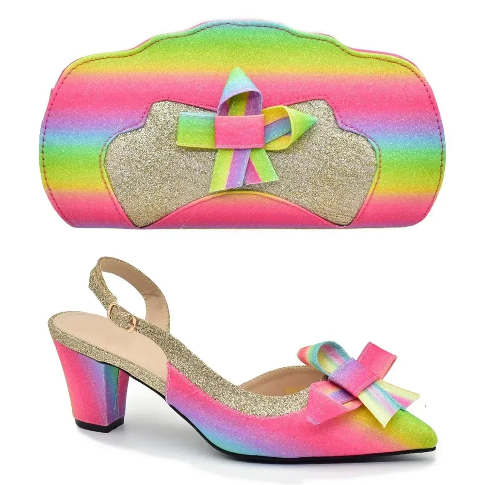 Hot  Maxy Italian Women Shoes Rainbow Color Women's Shoes and bag set Party Wedding Bags Bride Nigeria Shoes Womens