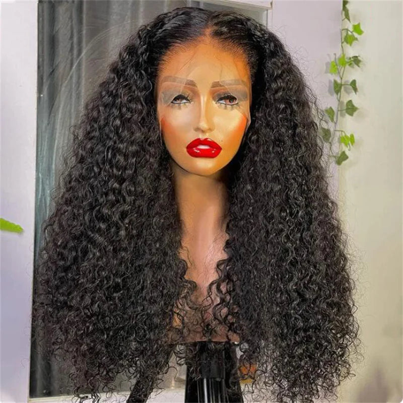 Amay 26Inch Natural Black Soft 180Density Long Kinky Curly Lace Front Wig For Women BabyHair Heat Resistant Glueless Preplucked Daily
