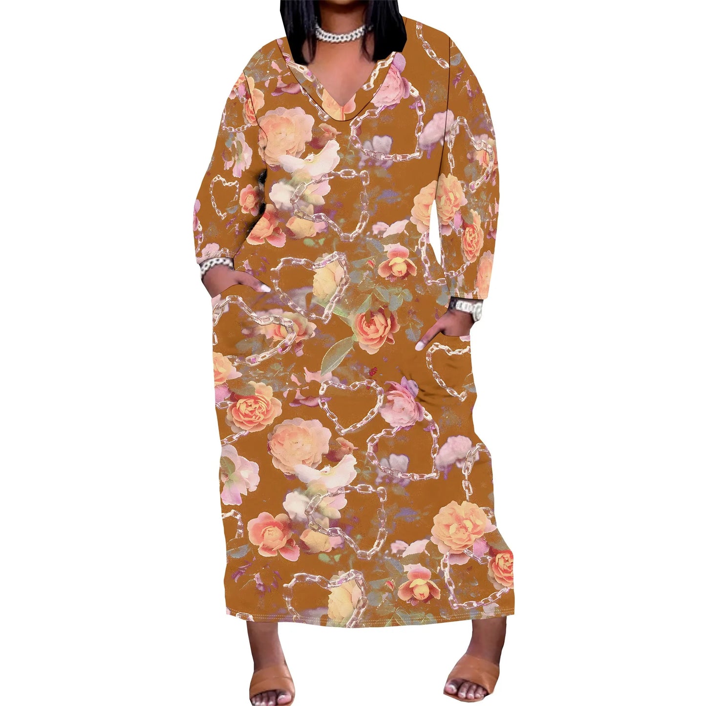 Maxy Plus Size Long Dress Sexy Outfits for Women Printed Loose Cute Dress