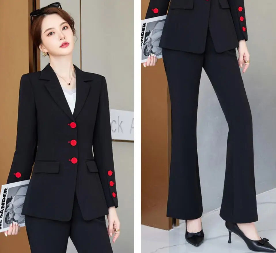 Maxy New Female Suit Jacket Bell Bottoms Two-Piece Suit Autumn Winter Office Women's Clothes Casual Trousers Suits Sets Work Clothes