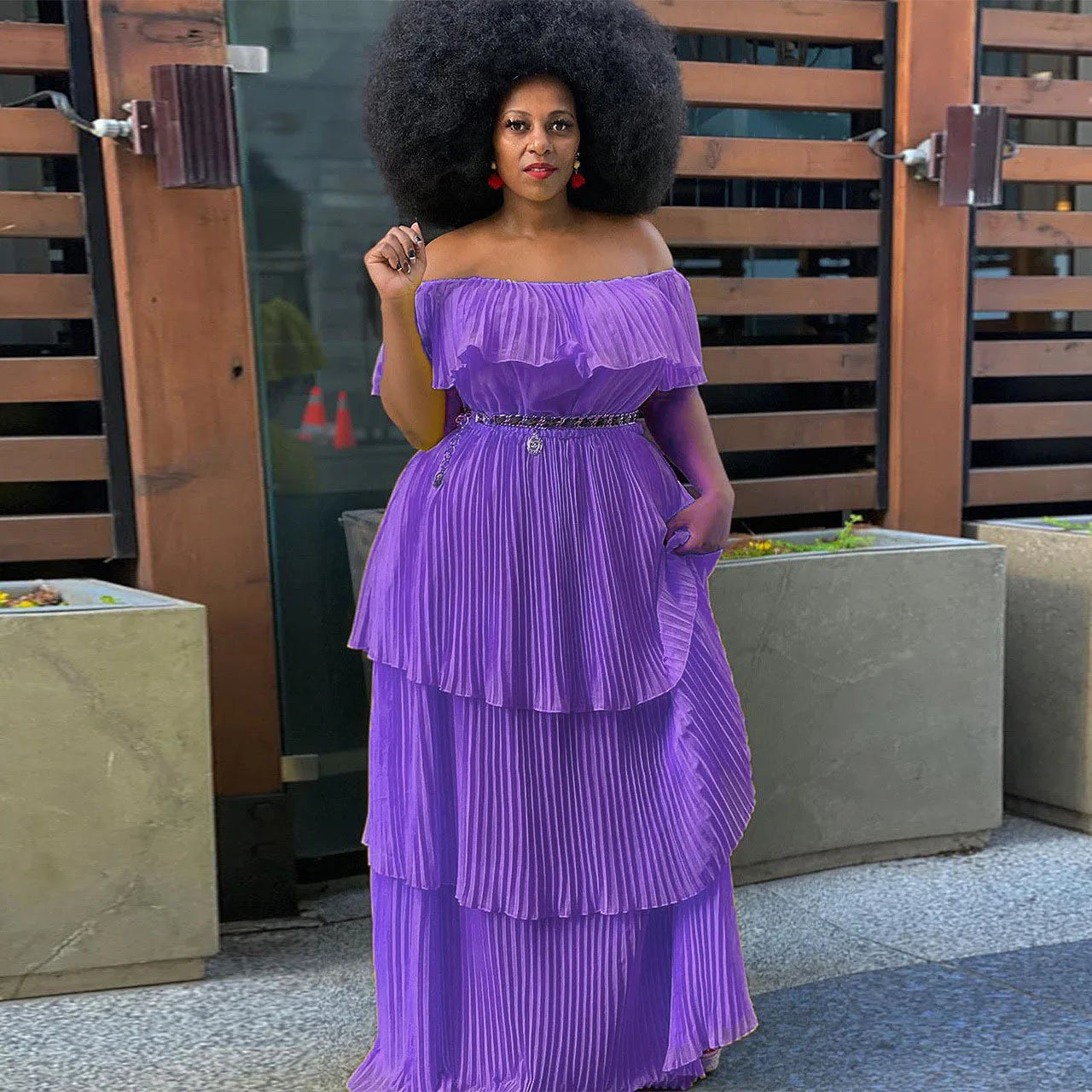 Wmstar Plus Size Party Dress Women Solid Off Shoulder Pleated  Fashion Chiffon Elegant Maxi Dresses 2022 Wholesale Dropshipping