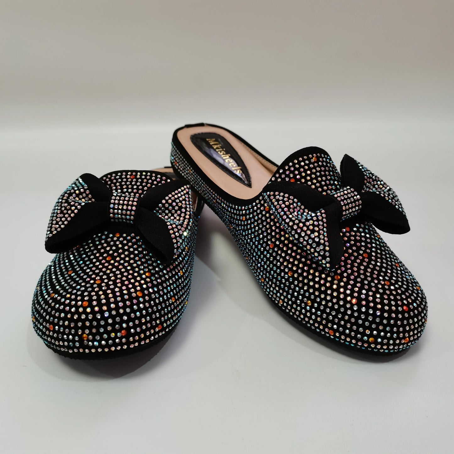 Fashion Women Rhinestone Slippers Shoes Summer Mullers with Bowknot Luxury Lady Beach Designer Shoes Sequins Sandals F615-1