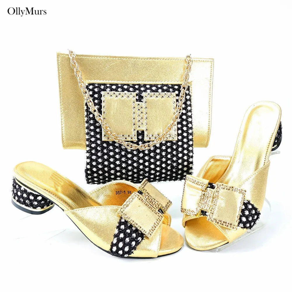 Maxy New Arrival Rhinestone Pretty Women Sandal Shoes And Bag Set Italian Summer Pumps Shoes And Bag Set For Evening Dress