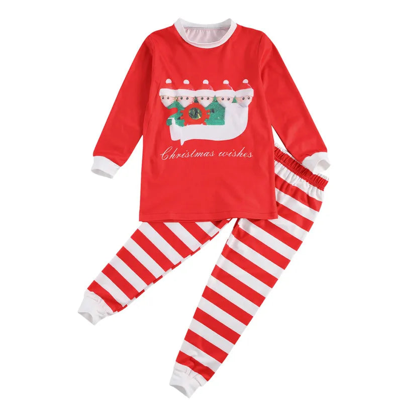 Parent-Child Nightclothes Christmas Pajamas Set Cartoon Santa Word Printed Family Top Sleeping Striped Trousers Baby Romper 2020