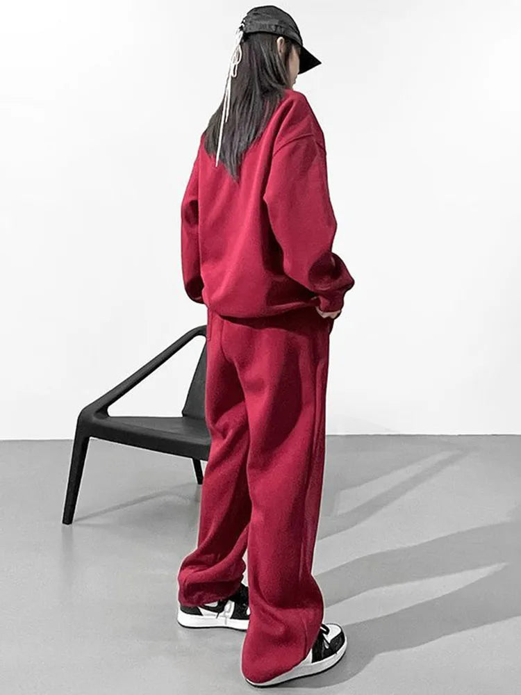 Maxy Korean Fashion Thicken 2 Piece Sets Women O-neck Velvet Lined Pullover Tops Conjuntos Winter Warm Solid Sweatpants Tracksuit New