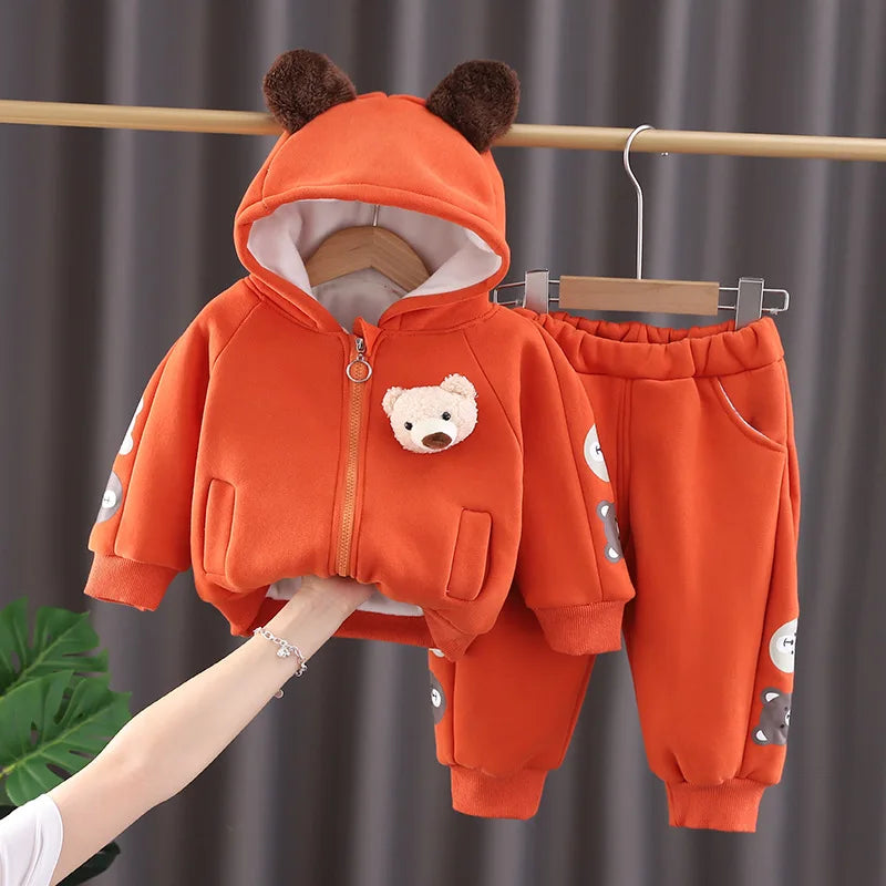 Maxy Plush Baby Boys Clothes Children Cartoon Bear Hoodies Jacket Pants 2Pcs/Set Toddler Casual Sportswear Kids Tracksuit
