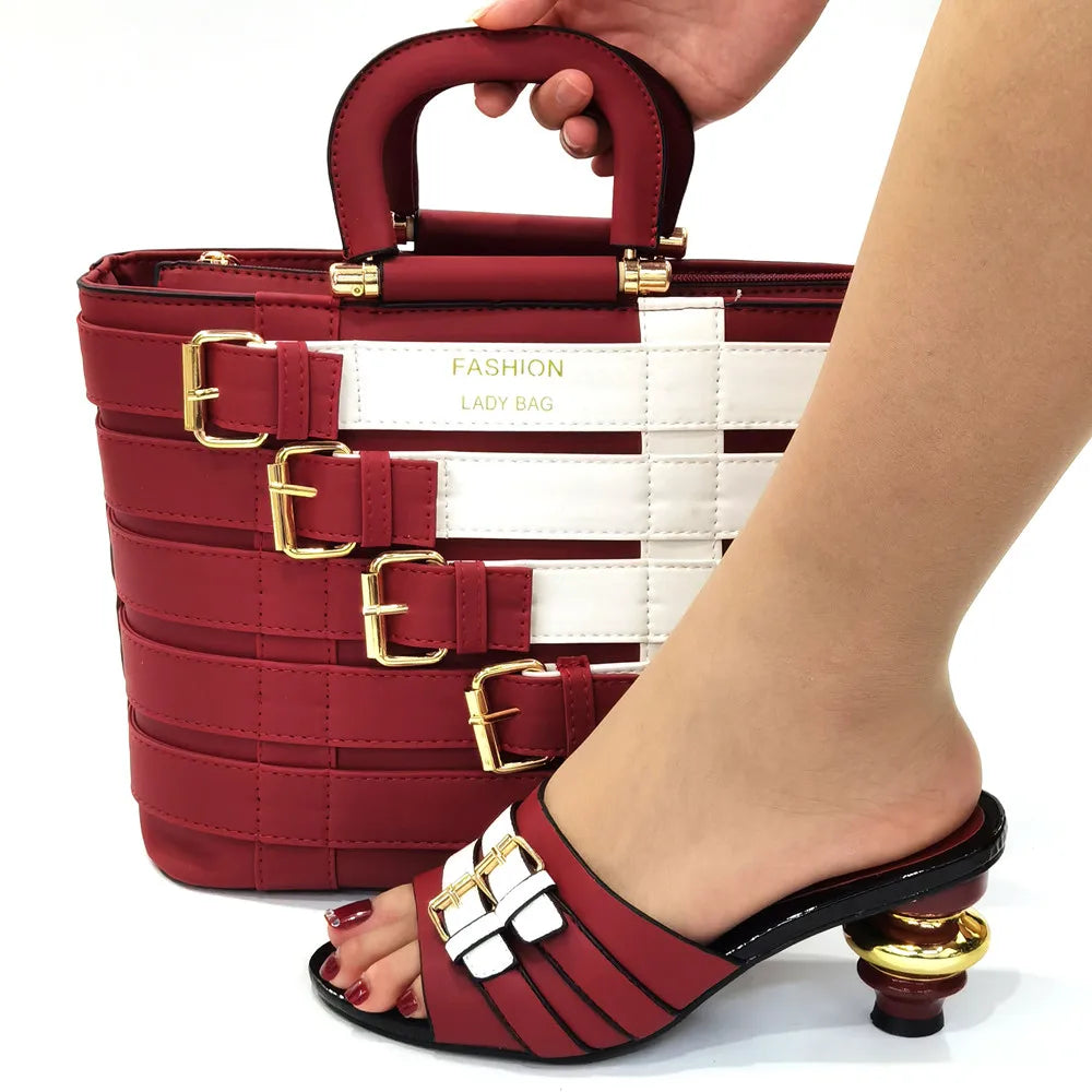Maxy Doer show Italian Shoes and Bag Sets for Evening Party with Stones Italian Leather Handbags Match Bags!HOP1-25