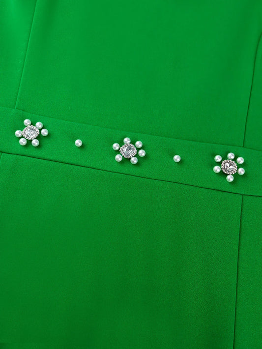 Maxy Green Christmas Dress Elegant Beading Hollow Out High Waist Bodycon New Luxury Diamond Birthday Slim  Xmas Dresses Occasion New