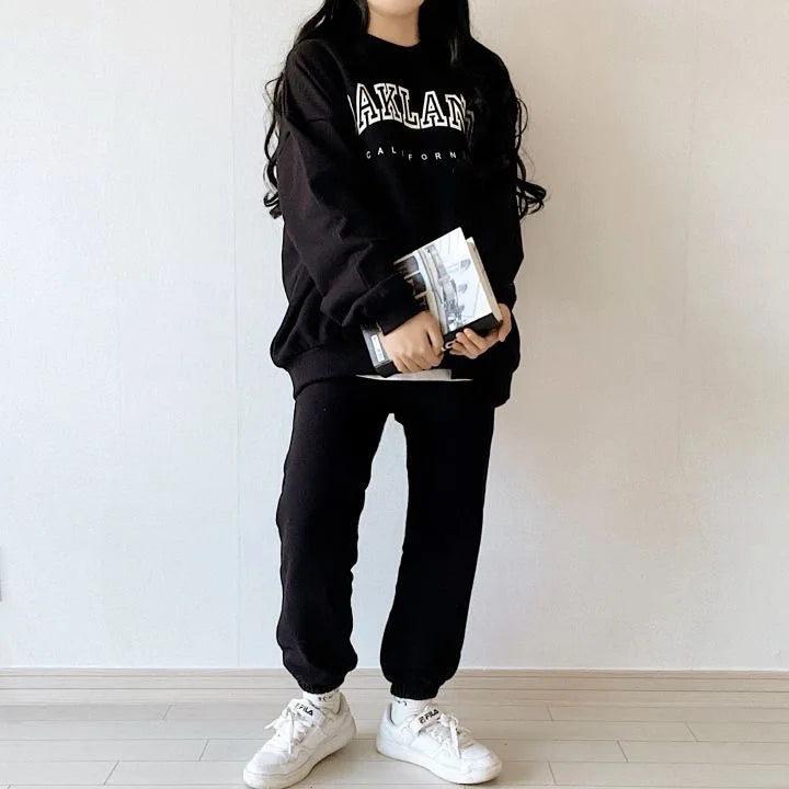 Maxy Casual Letter Print Fleece Sweatshirt Women Suit O-neck Two Piece Sets Womens Outfits Autumn Ladies Y2k Tracksuit Winter