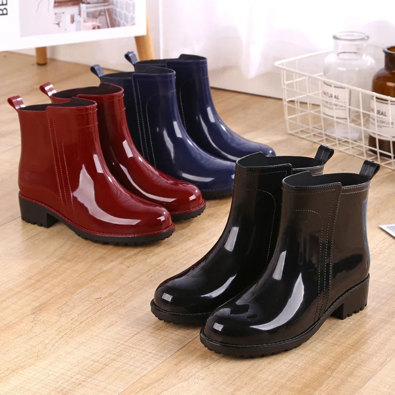 Babs Rain Boots Waterproof Shoes Woman Water Rubber Lace Up Shoes Boots Sewing Solid Flat with Shoes Boots Women 789