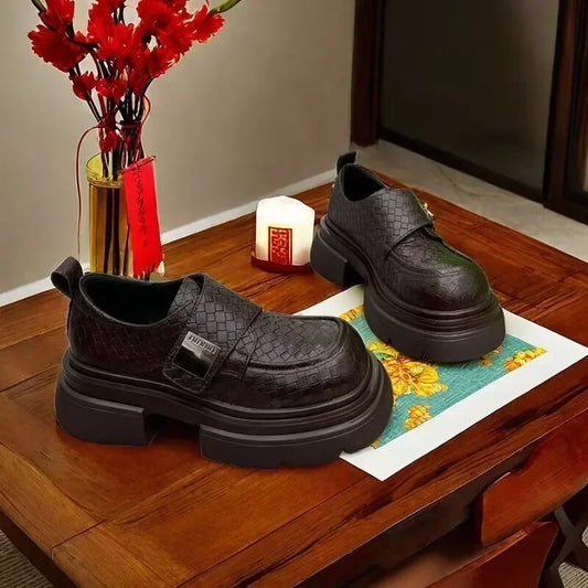 Maxy New Square Head British Small Leather Shoes Children's Fashion Trend Red Thick Sole Elevated Single Shoes