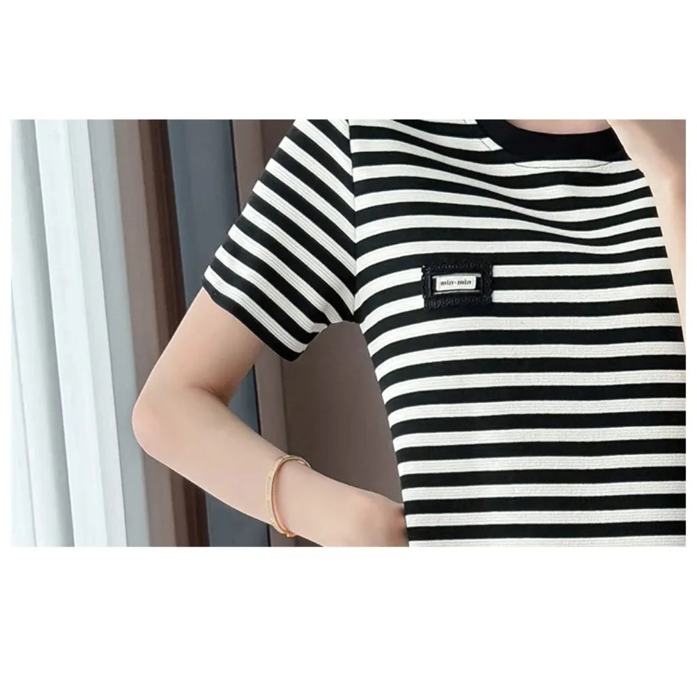 Maxy Elegant Vintage Elegant Spliced Striped Slim Dresses Evening High Street Plus Size Clothing women clothing