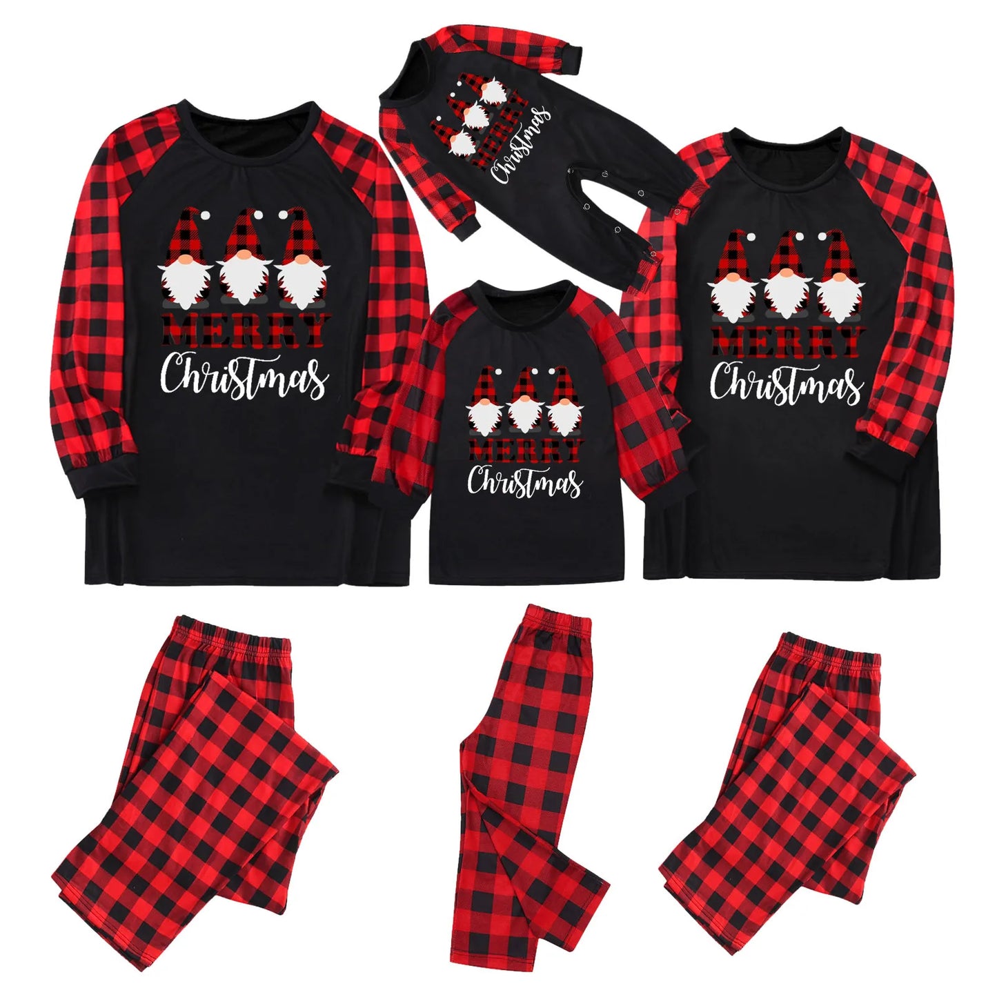 Merry Christmas Pajamas Family Matching 2 Piece Sets Sleepwear Santa Claus Printed New Tops+Pants Set Parent-Child Outfit