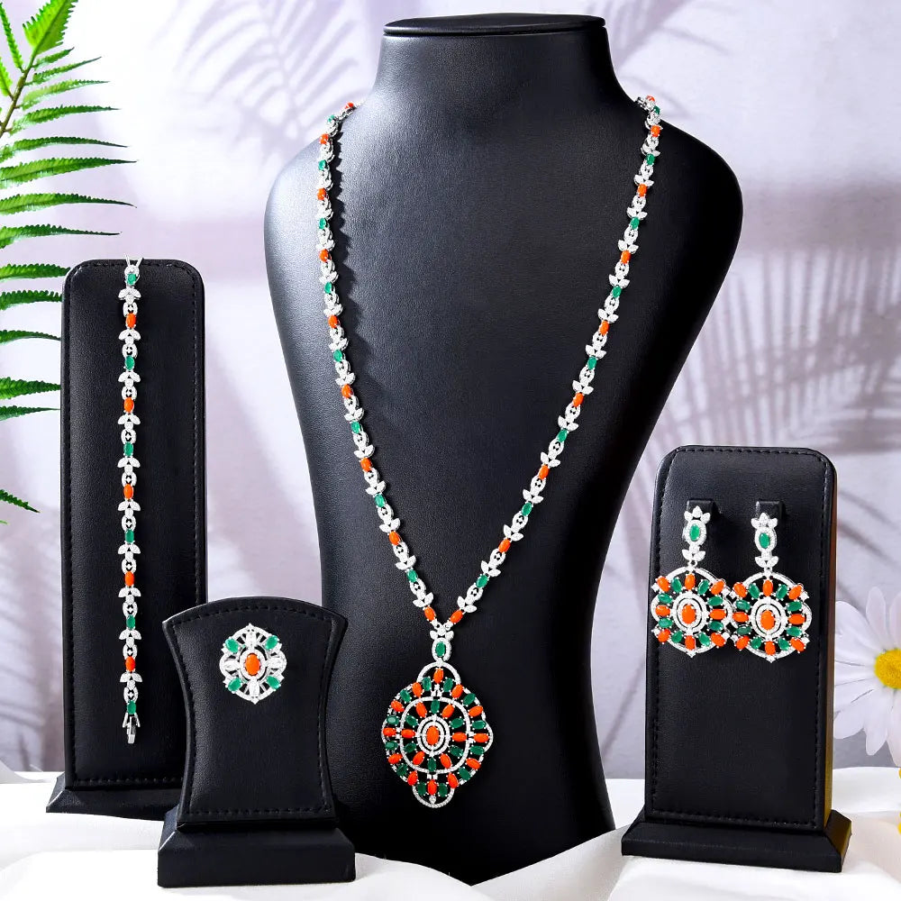 Maxy New Fashion Turquoise Bridal Jewelry Set For Women Wedding Party Necklace Earring Set