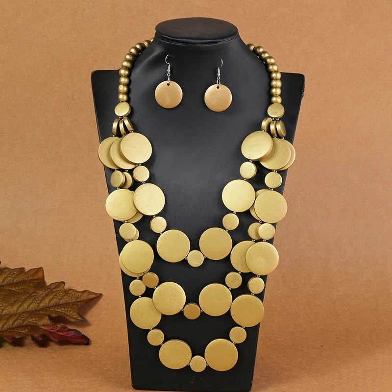 Amay Wedding Party Dress Wooden Beads Necklace Earring Jewelry Sets For Women