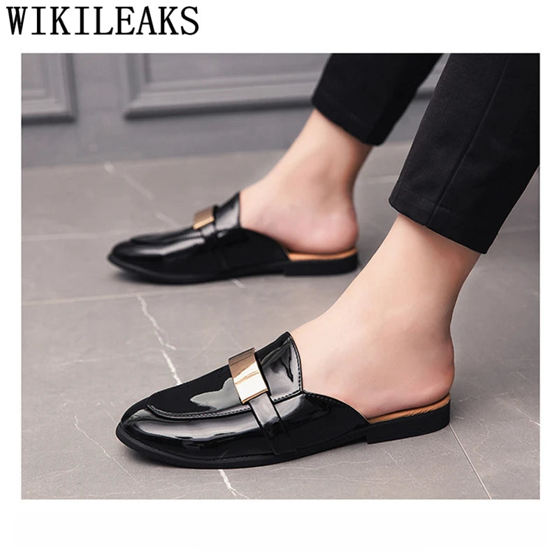 Maxy Black Half Shoes For Men Patent Leather Mens Shoes Casual Luxury Shoes Men Fashion Zapatos Charol Hombre Erkek Deri Ayakkabi
