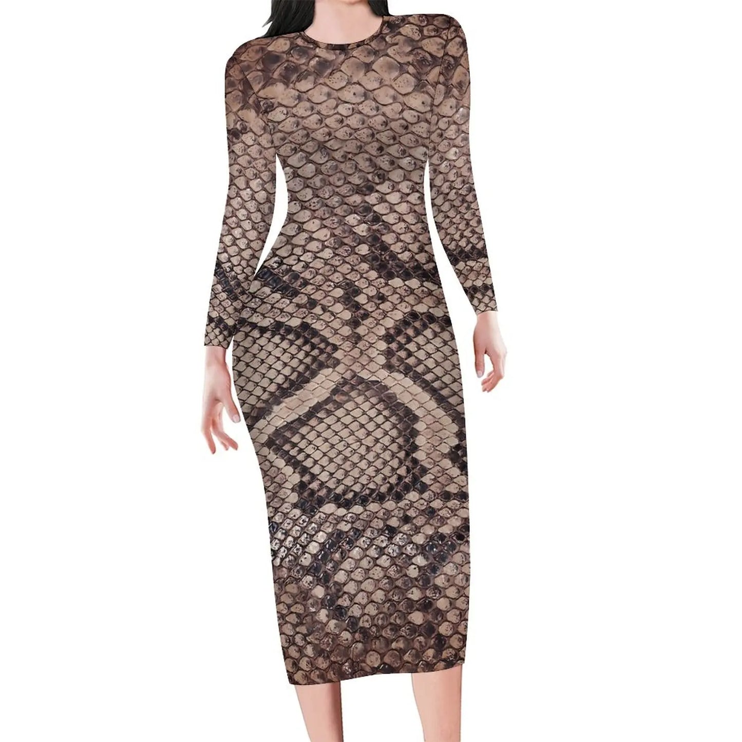 Amay Snakeskin Bodycon Dress Ladies Pink Snake Print Kawaii Dresses Autumn Long Sleeve Street Fashion Custom Dress Big Size 4XL 5XL