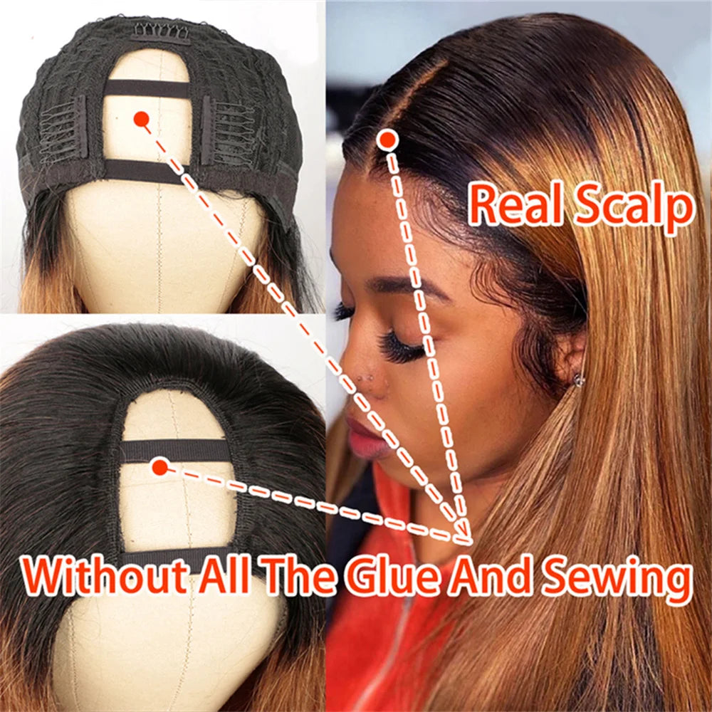 Maxy 1B30 Ombre U Part Wig Human Hair Brown Colored Clip In Hair Extensions Cheveux Humains Natural Black Upart Human Hair Wigs