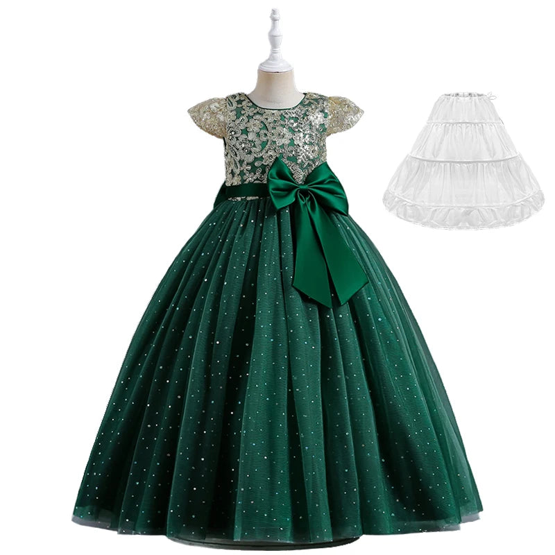 Maxy 5-14 Years Luxury Children's Elegant Party Long Bridesmaid Dresses for Girls Teenage Ceremonial Occasions Clothing Kids Dresses