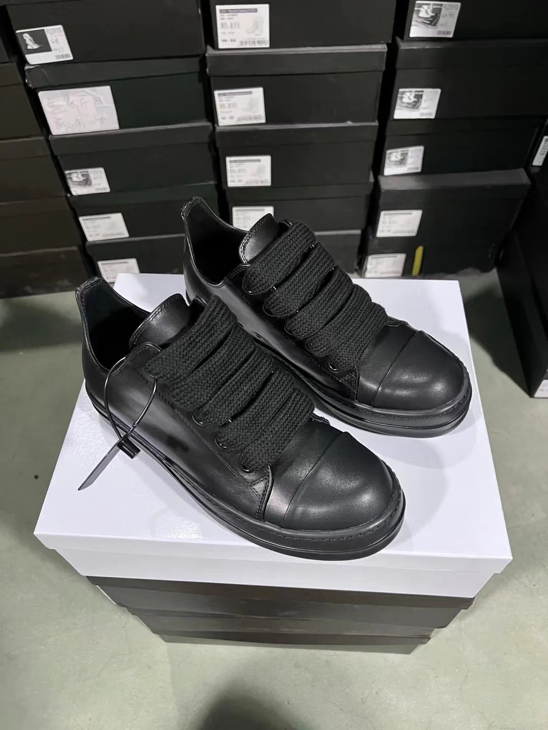 Visco Ricks Genious Fullback Leather Jumbo Lace Low Top Owens Quality Men Shoe Women Sneaker Casual Lace Up Owens Design boots & Shoes