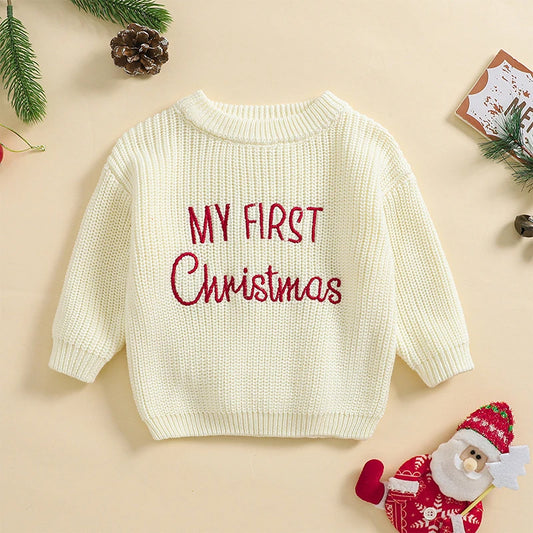 Maxy Christmas Baby Sweaters Girls Boys Knitting Clothes Fashion Winter Warm Letter Long Sleeve Kids Pullover Top Knitwear