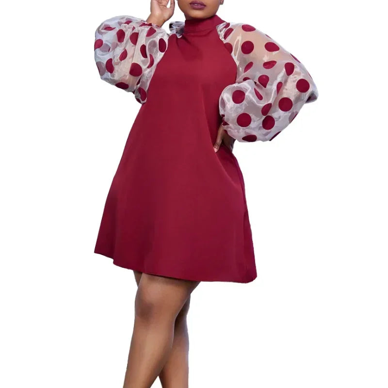 Maxy Summer African Dresses for Women Elegant Long Sleeve O-neck Polyester Party Bodycon Mini Dress African Clothing