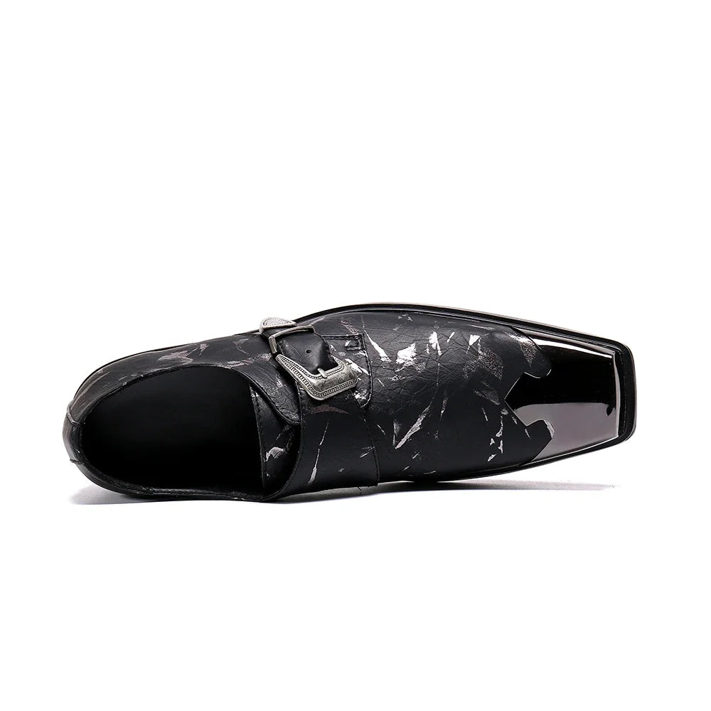 Amay Social Square Toe Monk Strap Dress Shoes Leisure Print Solid Color Formal Shoes Italian Man Genuine Leather Prom Shoes