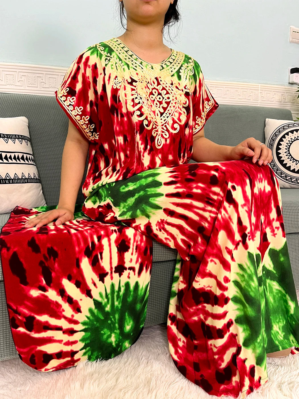 Maxy Muslim Cotton Abayas For Women Appliques Printed Caftan Marocaine Femme Robe Boubou African Islam Dresses With Headscarf