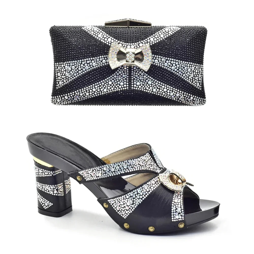 Maxy New Arrival African Matching Shoes and Bags in Women Nigerian Party Pumps Wedding Shoes Bride Wide Heels Women