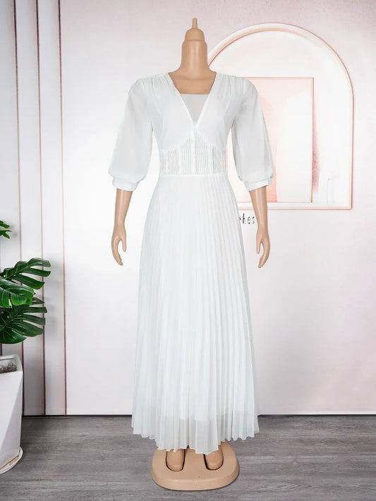 Maxy Fashion Dresses for Women Chiffon Pleated Long Evening Party Dress Wedding Gown Ankara Dashiki Africa Clothing