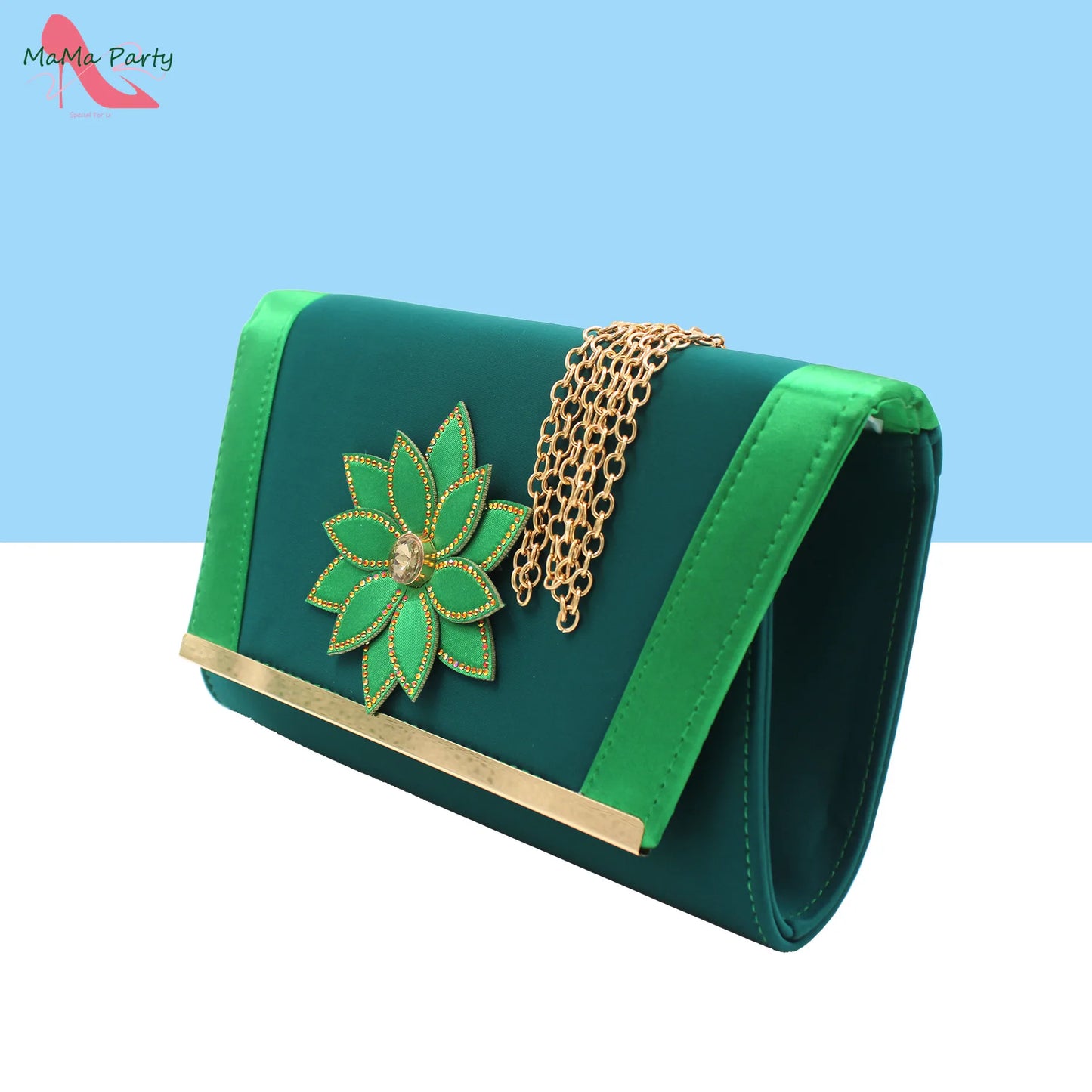 Maxy New Design Women Shoes and Bag Set in Green Color High Quality Comfortable Heels with Appliques for Wedding