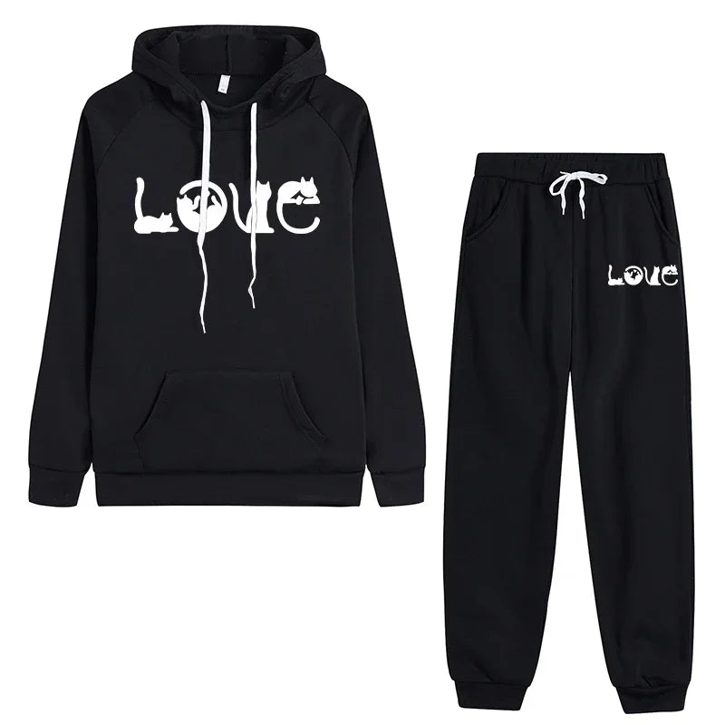 Maxy Womens Tracksuit Outfits Fashion Casual Printing Hooded Sweatshirt Suit High Quality Ladies Daily Jogging Sports Woman Pants Set