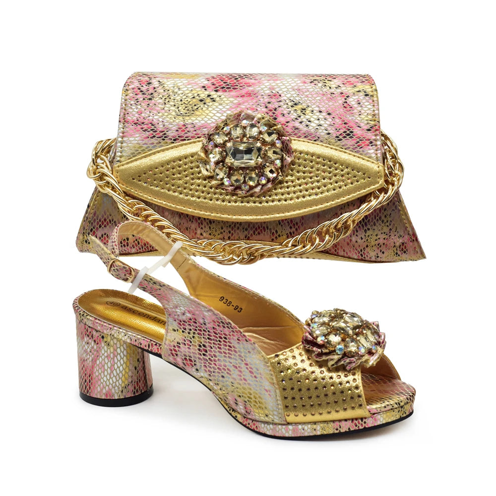 Momsey Shoe and Bag Set New 2024 Women Shoes and Bag Set gold Shoes with Matching Bag