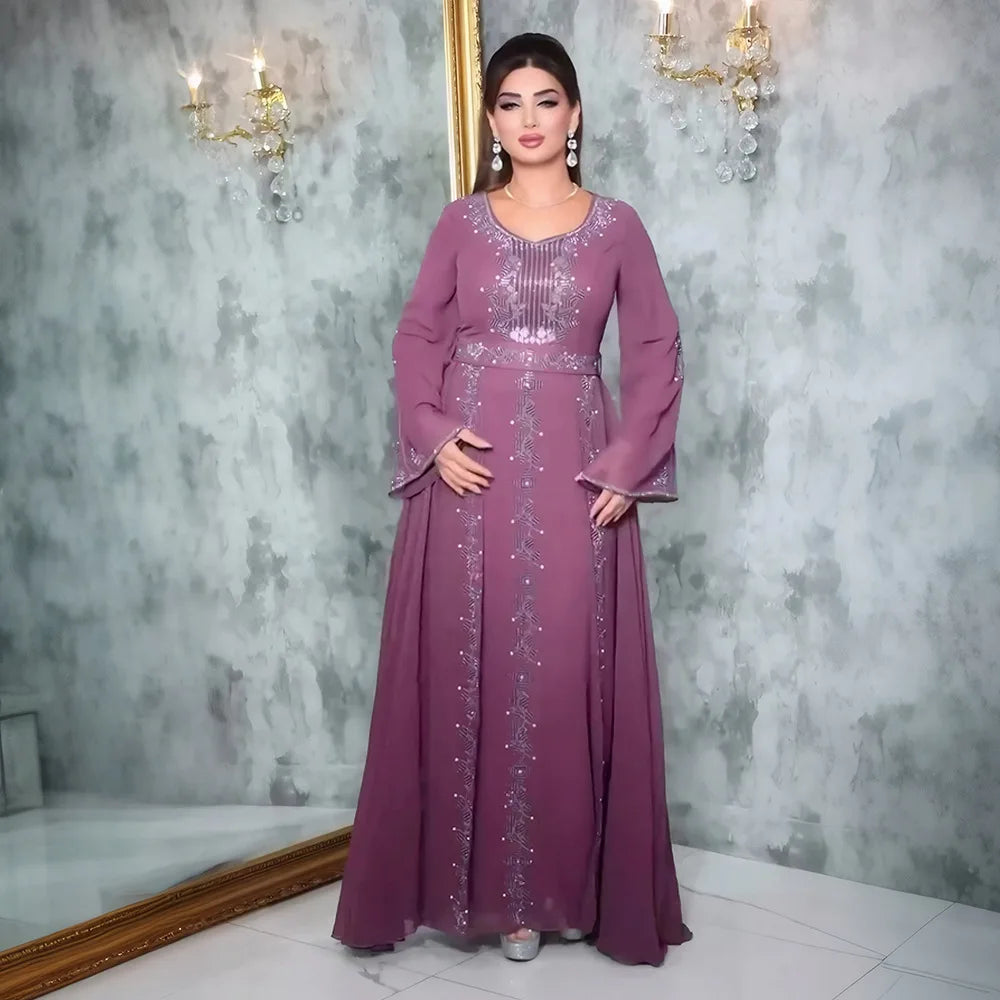 Maxy Muslim Women Diamonds Maxy Dress Evening Party Gown Dubai Abaya Turkey Kaftan Kebaya African Dresses Islam Jalabiya Caftan Robe