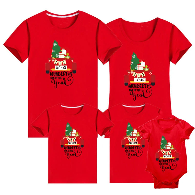 Maxy 2024 Christmas Daddy Mommy Baby Merry Family Look Casual Family Tshirt Christmas Deer Matching Family Outfits Baby Romper Cotton