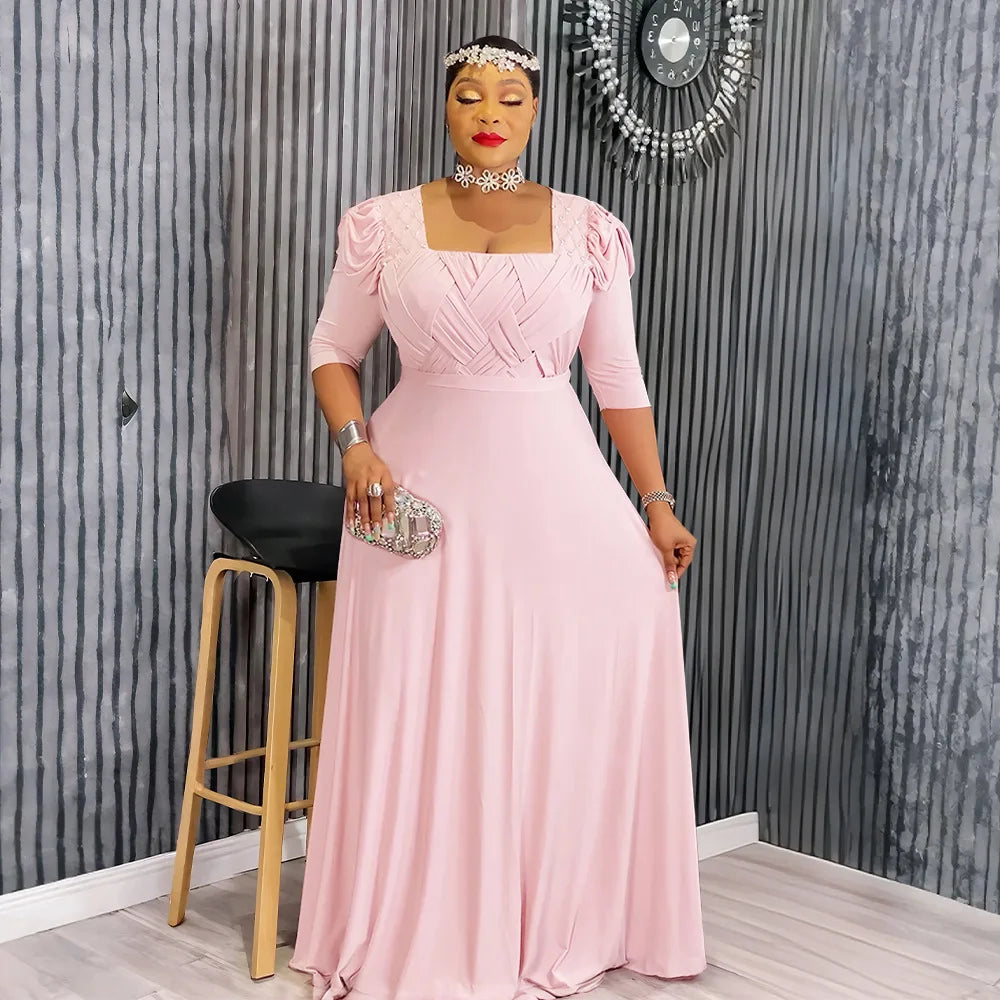 African Party Dresses for Women 2025 Elegant Turkey Muslim Maxi Dress Plus Size Fashion Half Sleeve Wedding Evening Gown