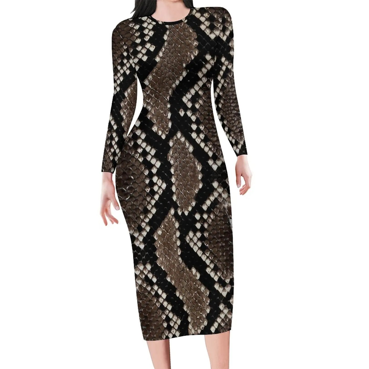 Amay Snakeskin Bodycon Dress Ladies Pink Snake Print Kawaii Dresses Autumn Long Sleeve Street Fashion Custom Dress Big Size 4XL 5XL