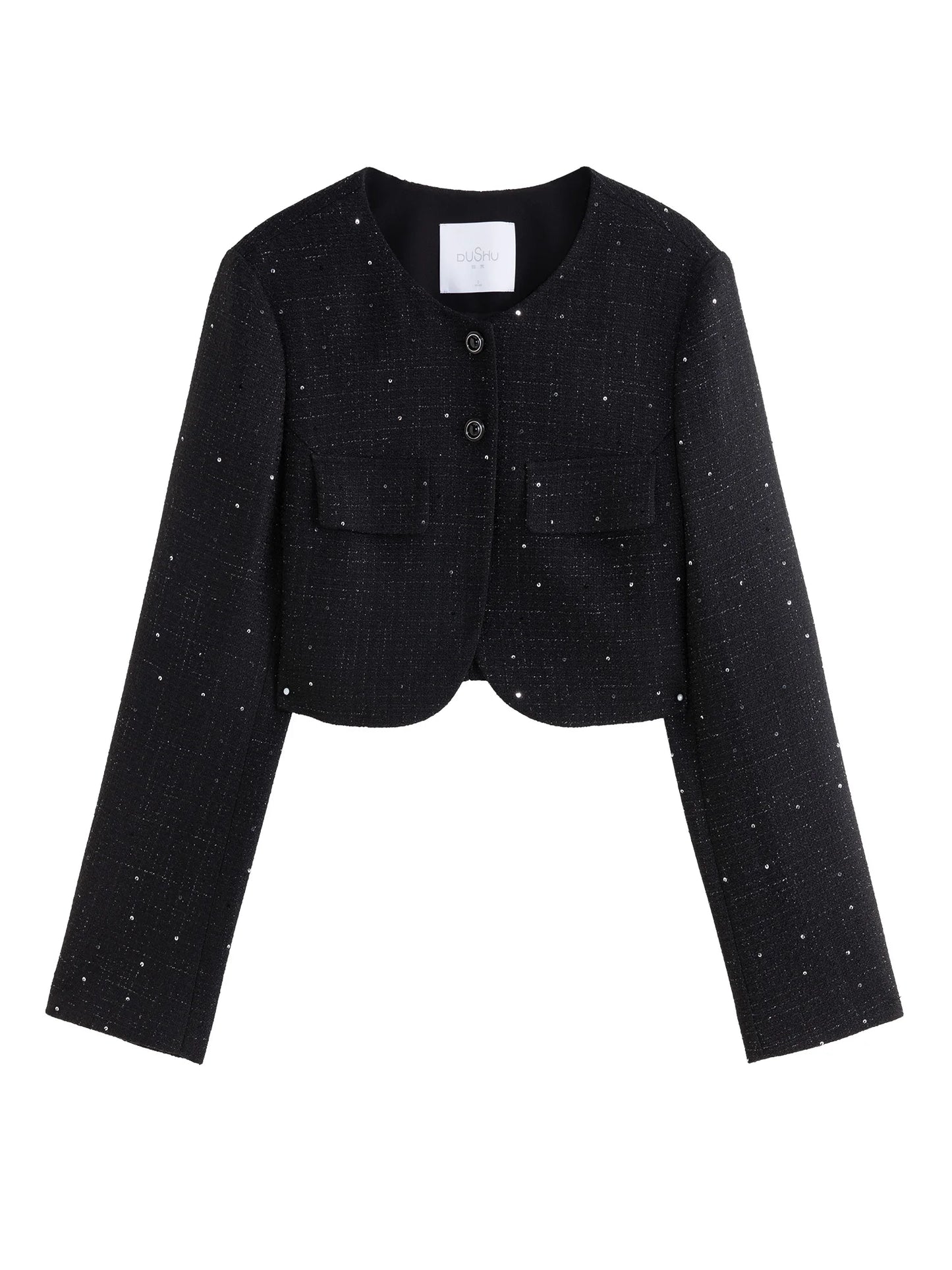 Maxy Women Short Tweed Jacket Black Temperament Coat Sleeveless Halter Neck Dress Office Lady Autumn Set 24DS83339+24DS83340