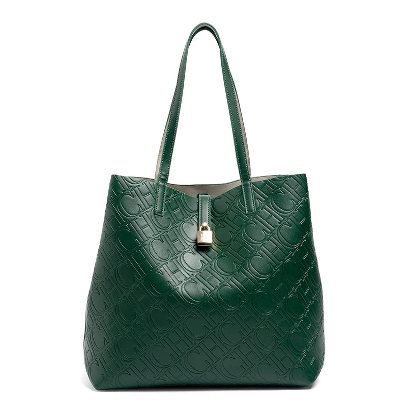 Maxy CH Premium Feeling Pure Color Letter Embossed Design Handbag Ladies Shoulder Bag Classic Fashion Ladies Crossbody Large Capacit