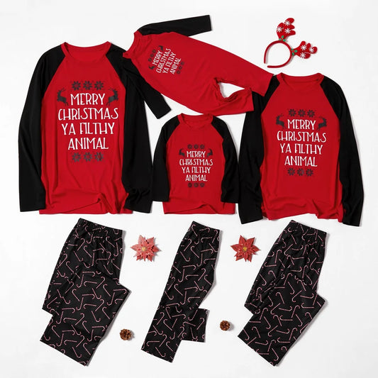 PatPat New Arrival Autumn and Winter Christmas Letter Print Family Matching Pajamas Sets（Flame resistant) Family Look Sets