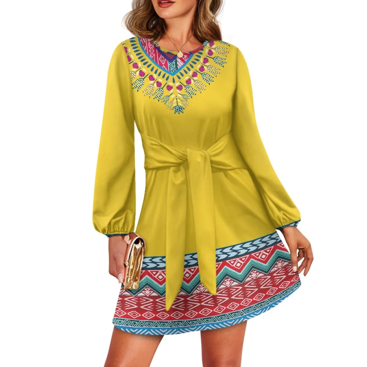 Maxy O neck women trumpet sleeve dress Polynesian tropical style women formal elegant evening dress